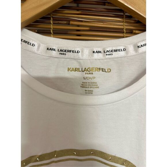 Karl Lagerfeld Small (SM) T-Shirt Gold Logo - Picture 5 of 6
